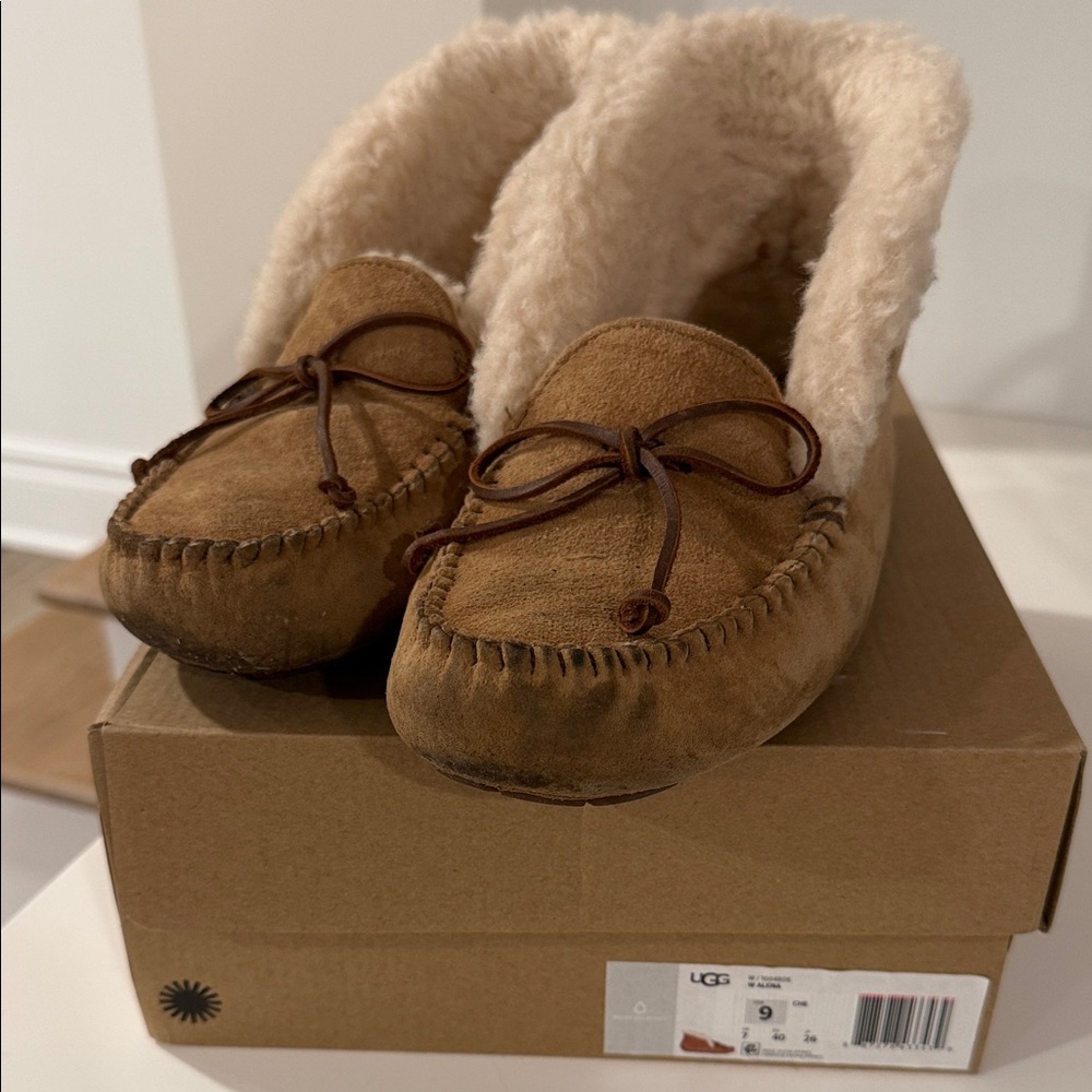 UGG Alena Tan Moccasin Slippers with Wool Lining